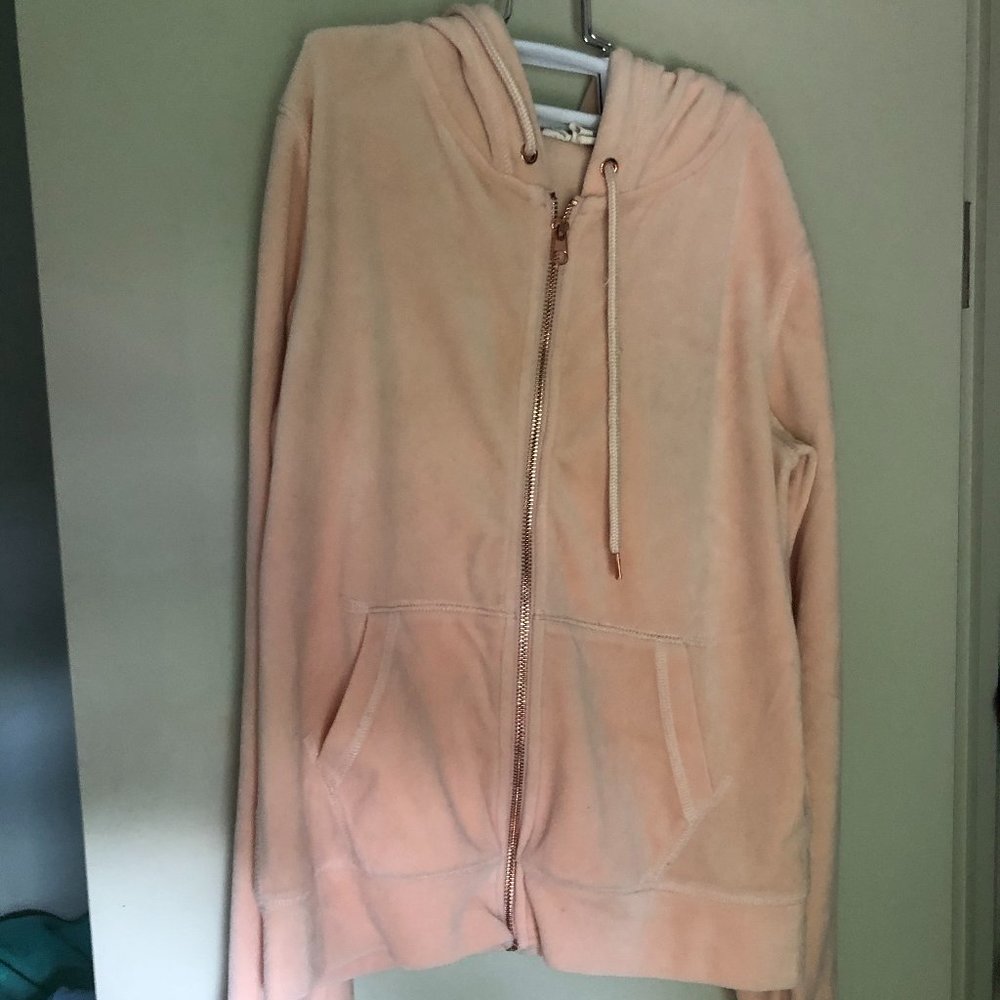 H&M - L.O.G.G Pink Velvet Drawstring Zip Up Hoodie